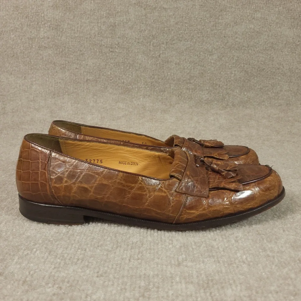 Mezlan Loafers Mens 10 Brown Alligator Tassel Kiltie Platinum Rodeo Spain Luxury
